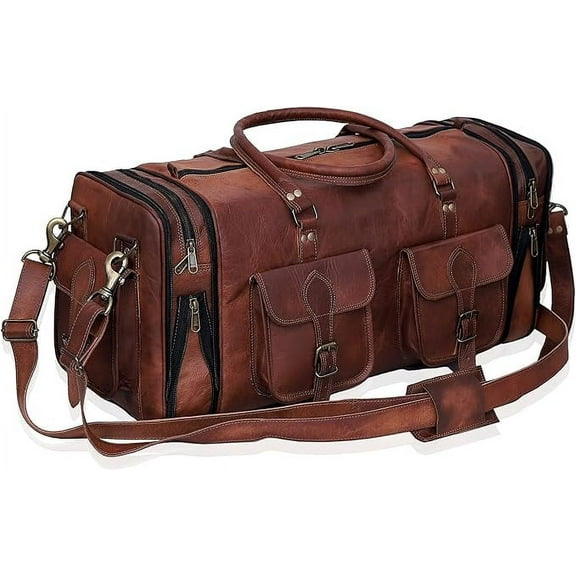 RUZIOON Handmade Vintage Travel Luggage 30 Inch Duffel Gym Sports Bag Weekender Travel Overnight Carry One Duffel Bag For Men (30 inch large)