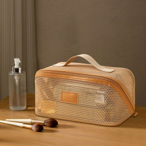 Neceser de viaje de malla, portátil, transparente, pequeño, para brochas de maquillaje, organizador para piscina. Neceser de malla, transparente, plegable y ligero, para dormitorio. Material
