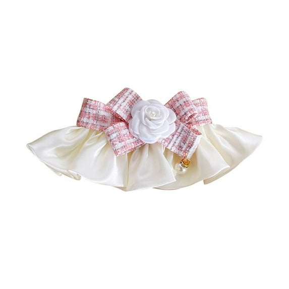 Adjustable Pet Scarf Accessories Neck Strap Dog saliva towel Pearl Collar Lace Bowknot Puppy String Bib Dog Neckerchief PINK S