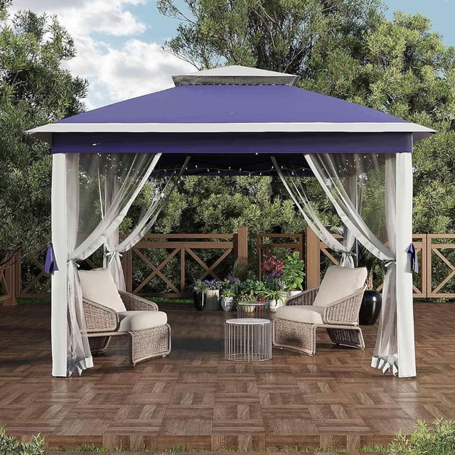 11x11ft Pop Up Outdoor Gazebo Tent,Quick Setup Outdoor Screen Tent with Mosquito Netting,Heavy Duty Frame,Mesh Screen,4 Ropes,8 Stakes,4 Sandbags & Wheeled Storage Bag for Backyard Parties Camping