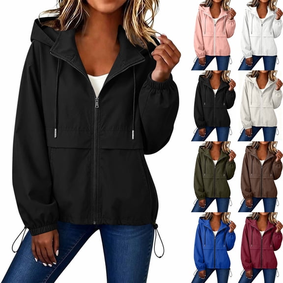 DDAPJ pyju Women's Raincoats Lightweight Waterproof Rain Jackets Adjustable Drawstring Hooded Windbreaker with Pockets for Travel Outdoor Cycling Hiking Running XL