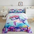 thumbnail image 2 of Erosebridal Cartoon Dolphin Bedding King Comforter Set,Blue Pink Comforter Sets King Size,Ocean Theme Decor,Microfiber,3 Pieces, 2 of 8