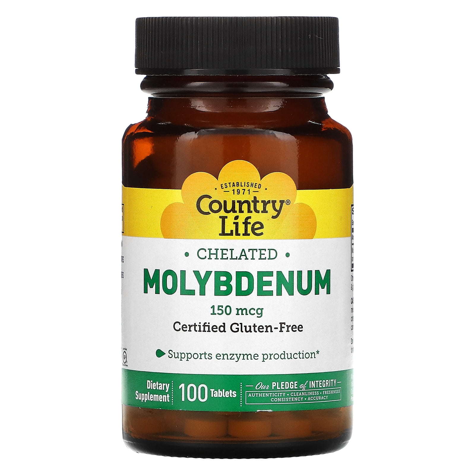 Chelated Molybdenum, 150 mcg, 100 Tablets, Country Life