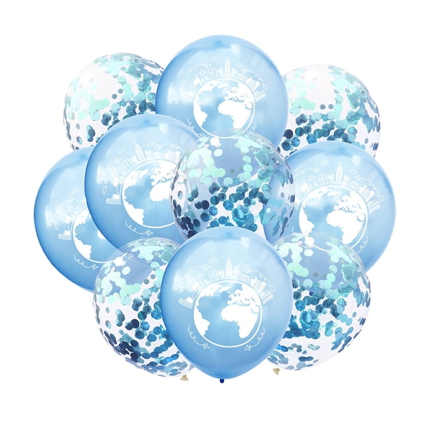 FELTECHELECTR 10 globos de látex de 30 cm con diseño de mapa del mundo y lentejuelas para decoración de fiestas (azul claro, lentejuelas azul claro)