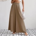thumbnail image 2 of Pantalones largos de mujer Pantalones de pierna ancha de talle alto Pantalones sueltos con cremallera Pantalones de color puro de verano Caqui L, 2 of 5