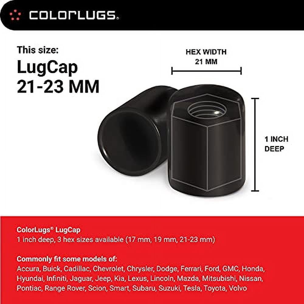 ColorLugs Vinyl Lug Nut Cover | Black | Flexible Fit Wheel Lug Nut Cap | Fits 21-23 mm | Pack of 20 | Includes Deluxe Extractor | Made in The USA
