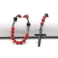thumbnail image 4 of Piedra natural de 8 mm Turquesa roja ónix negro Cruz de cálculos biliares negros Rosario Collar Bdd QTX, 4 of 5