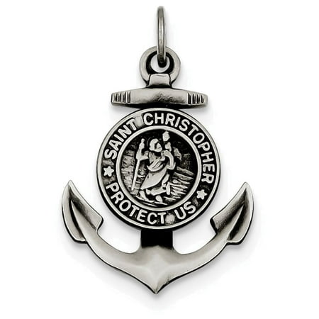 Antique Sterling Silver Medal Finejewelers Sterling Silver Antiqued Satin St Christopher Anchor Medal Pendant Necklace Chain Included ()