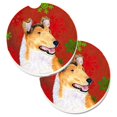 thumbnail image 1 of Caroline's Treasures Collie Ensemble Lisse de 2 sous-Verres pour Voiture, Rouge & Vert, Grès Absorbant, 1 of 1