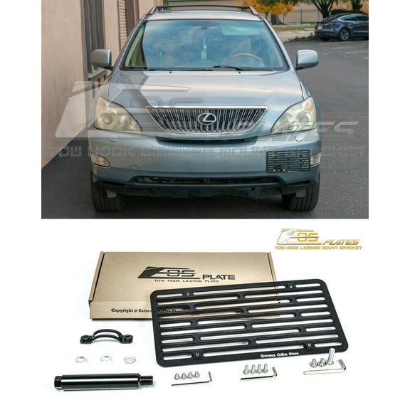 Extreme Online Store Replacement for 2004-2010 Lexus RX330 & RX350 & RX400H & RX450H | EOS Plate Version 2 Full Sized Front Bumper Tow Hook License Relocator Mount Bracket Tow-157-V2 