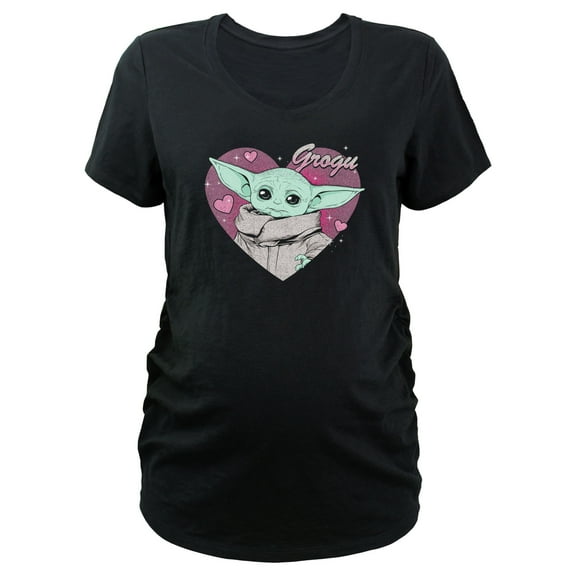 Women's Star Wars: The Mandalorian Grogu Heart Portrait Graphic Maternity T-Shirt