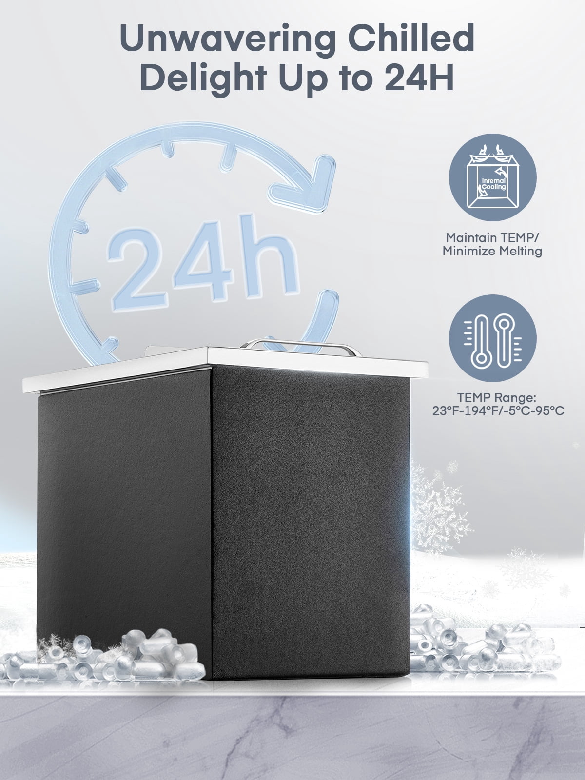 Drop in Ice Chest, 18" x 12" x 14.5",  28Qt Stainless Steel Ice Cooler with Sliding Lid