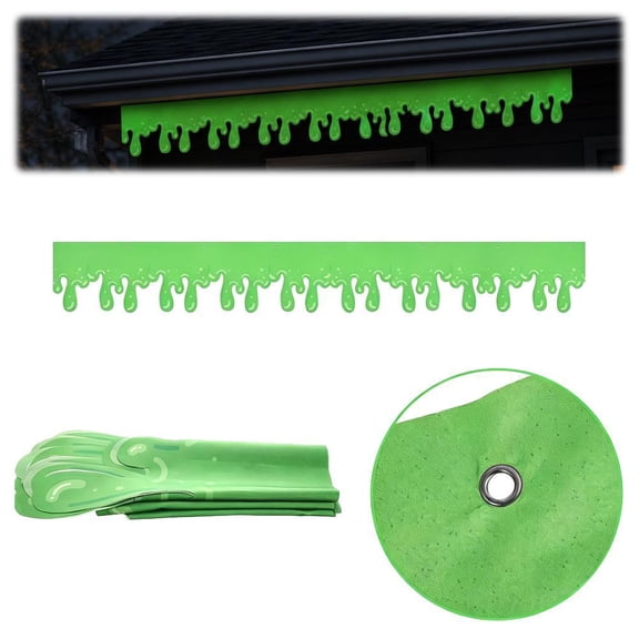 Halloween Green Slime Hanging Garland Banner, Spooky Party Backdrop for Indoor Outdoor Porch Eaves and Windows, 200 cm x 50 cm