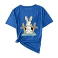 thumbnail image 2 of Rciityk Happy Easter Short Sleeve Shirts for Women Trendy Cute Rabbits Graphic T Shirts Casual Loose Crew Neck Summer Tops, Blue L, 2 of 4