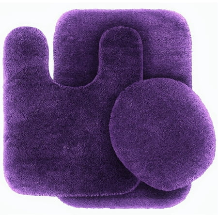 3 Pc Purple Bathroom Set Bath Mat Rug Contour And Toilet Lid Cover With Rubber Backing 6