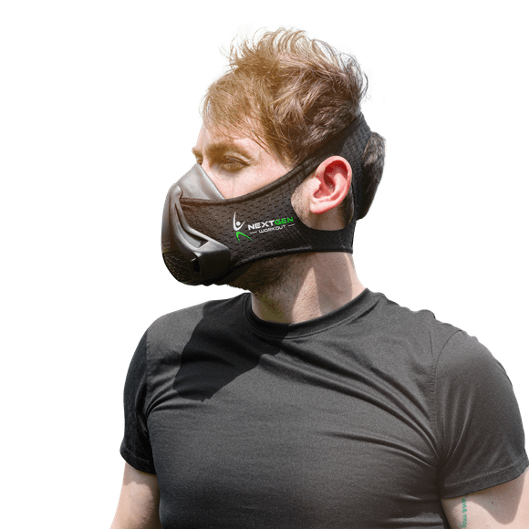 NEXTGEN Altitude Workout Mask Cardio Breathing & Respiratory Strength Trainer 24 Oxygen Deprivation Levels, 8 Replaceable Carbon Filters Sport Elevation Vented Respirator for Athletes Black