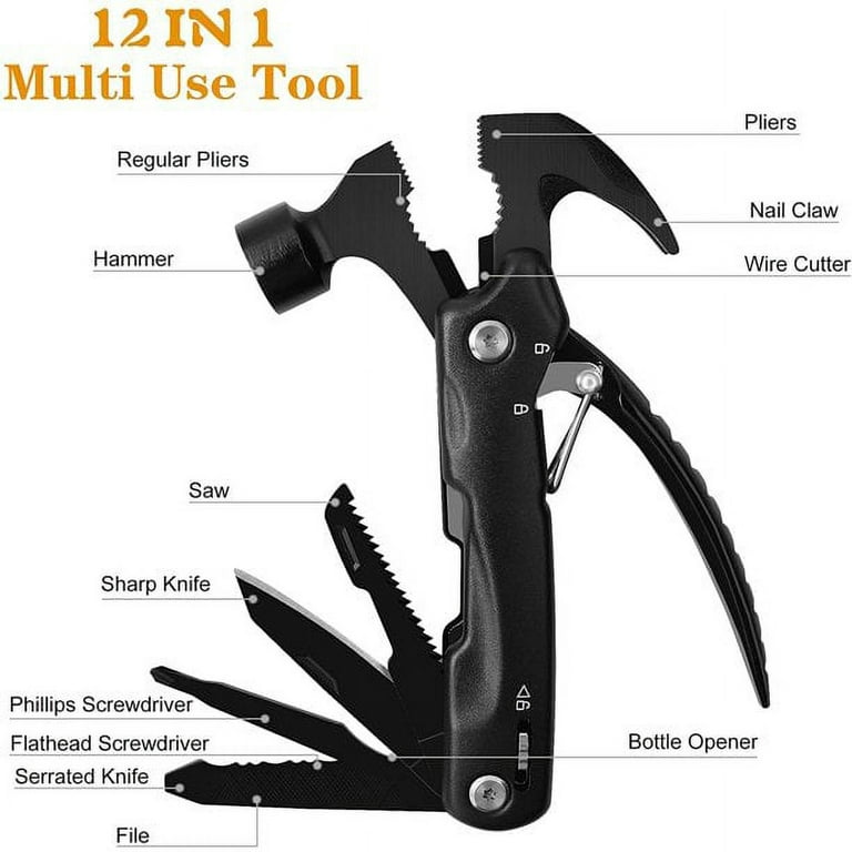 Hammer Multi-tool, Multi-Functional 12 in 1 Mini Hammer Camping Gear  Survival Tool for Men,Cool & Unique Birthday Christmas Gifts Ideas