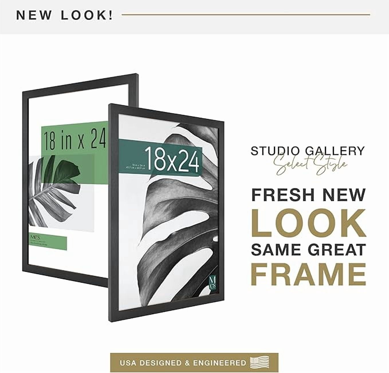MCS Studio Gallery 18x24 Poster Frame Black Woodgrain, Vertical & Horizontal Wall Hanging Large Picture Frame for Photos, Posters & Art Prints (1-Pack)