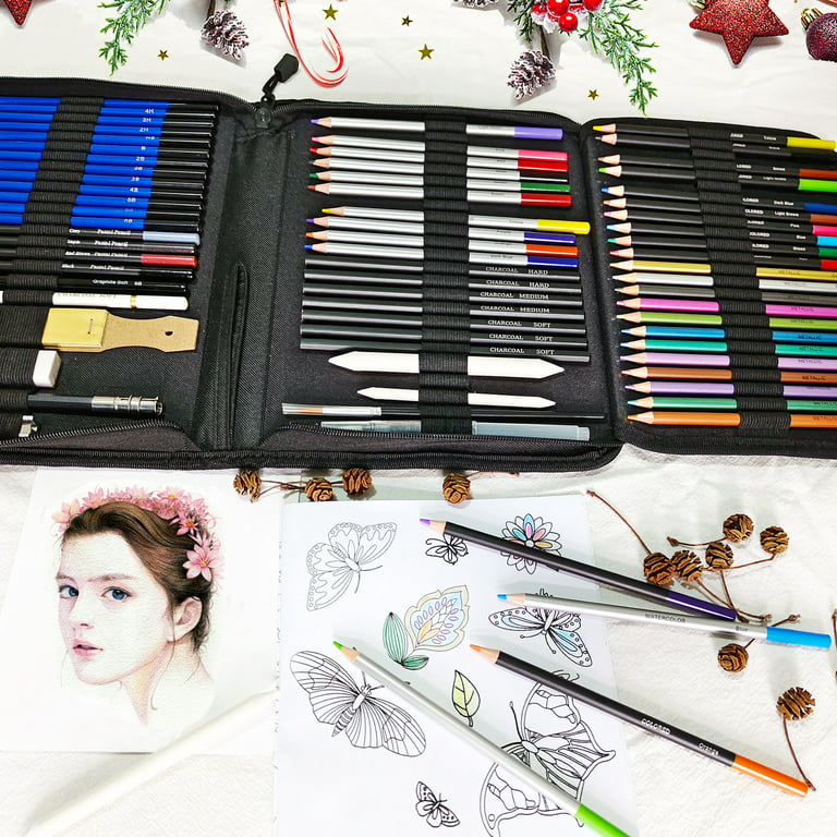H & B 48 pcs Drawing Pencils Kit Sketch Set,Artists Sketching Pencil Set  for Adults Kids Teens Art Supplies | Art Kit Include Charcoal, Pastels