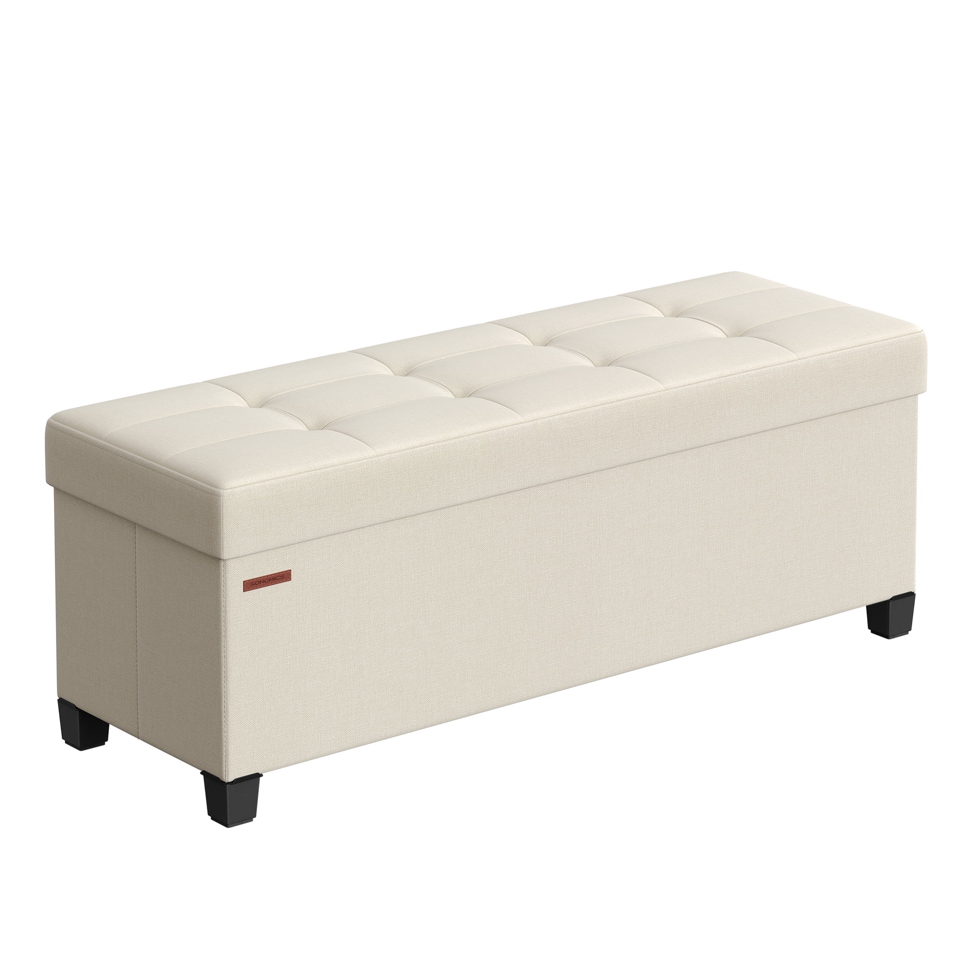 SONGMICS 43" Storage Ottoman Bench Foldable Ottoman with Storage Ottoman for Bedroom Living Room Cream White
