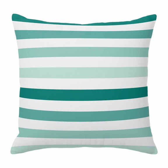 Throw Pillow Covers, Teal Ombre Grey Striped Decorative Throw Pillow Covers 18x18 Inch, Farmhouse Stripe Modern Square Linen Pillow Cases for Couch/Living Room/Sofa
