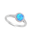 thumbnail image 4 of CHOOSE YOUR COLOR Round Blue Simulated Opal Halo Ring .925 Sterling Silver Band White CZ Female Size 10, 4 of 4
