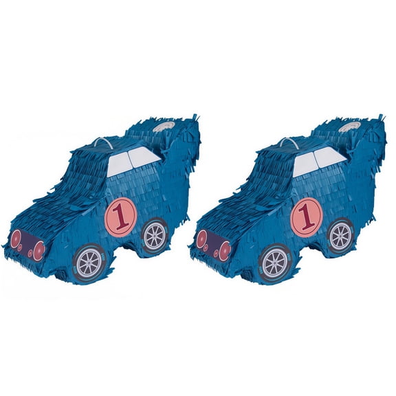2-Pack Blue Race Car Piñata Set - Large Fillable Candy Container for Kids Birthday Parties, Cinco de Mayo Decor & Mexican Fiesta Carnival Games