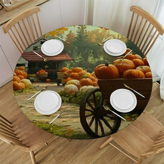 Autua Pumpkin Round Tablecloth Stain-Resistant Washable Indoor Outdoor Tablecloth for Restaurants Weddings Parties Picnic Dining Kitchen Farmhouse Thanksgiving Day Table Cloth 31"-35