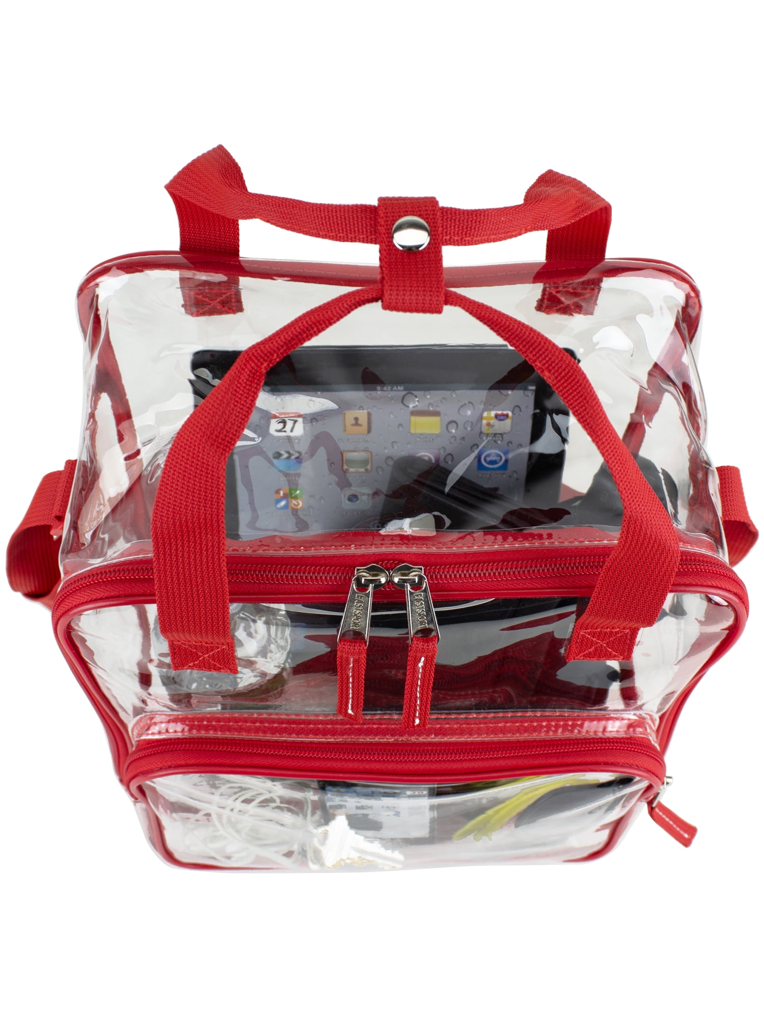 Eastsport Unisex Clear Double Handle Stadium Approved Tote, Red Trim