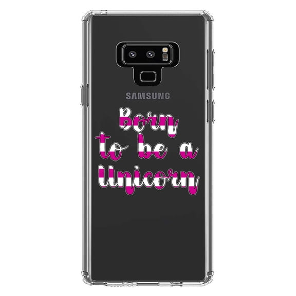 DistinctInk Clear Shockproof Hybrid Case for Samsung Galaxy Note 9 - TPU Bumper Acrylic Back Tempered Glass Screen Protector - Born to be a Unicorn