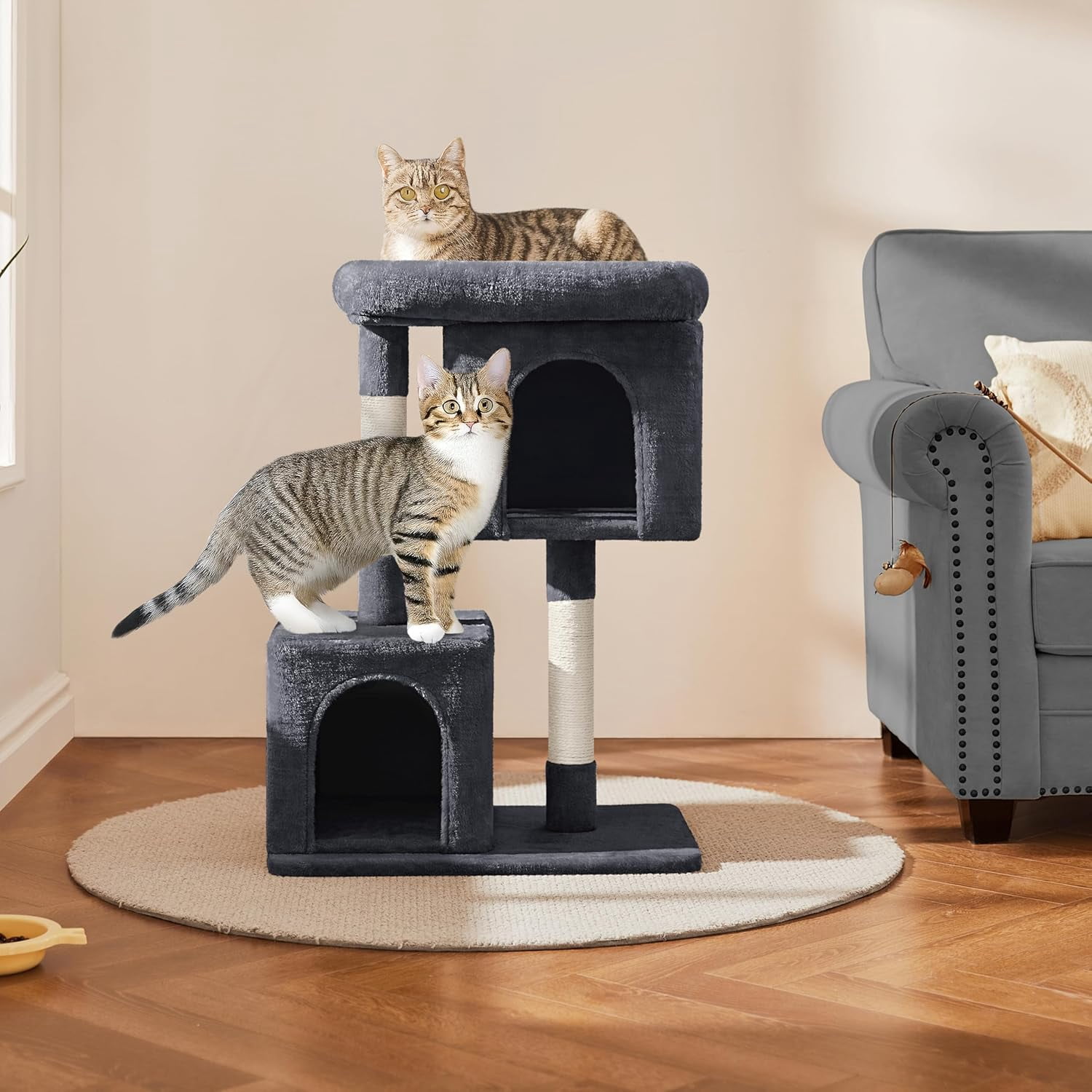 Librala  33.5in Cat Tree Tower for Indoor Cats w/2 Cozy Plush Condos, Oversized Perch & Sisal Scratching Posts, Stable Cat Stand House for Large Cats & Pets