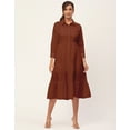 thumbnail image 3 of Moomaya Solid Tiered Dress For Women, Cotton Dress With Collar, 3 of 8