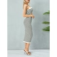 thumbnail image 6 of Women Summer Tube Top Dress Strapless Backless Striped Cutout Bodycon Long Dress Club Streetwear, 6 of 7
