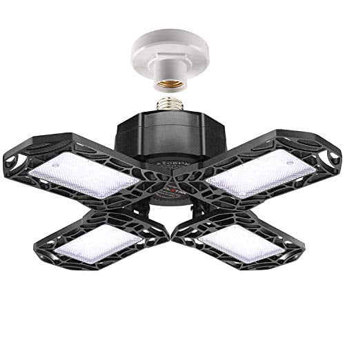 Led Garage Lights 120w 12000lm Ceiling 6500k Four Leaf Deformable Lighting Fixture With Adjustable Multi Position Panels Best For Work Com Led Garage Lights 120w 12000lm, Best Garage Led Lighting Fixtures