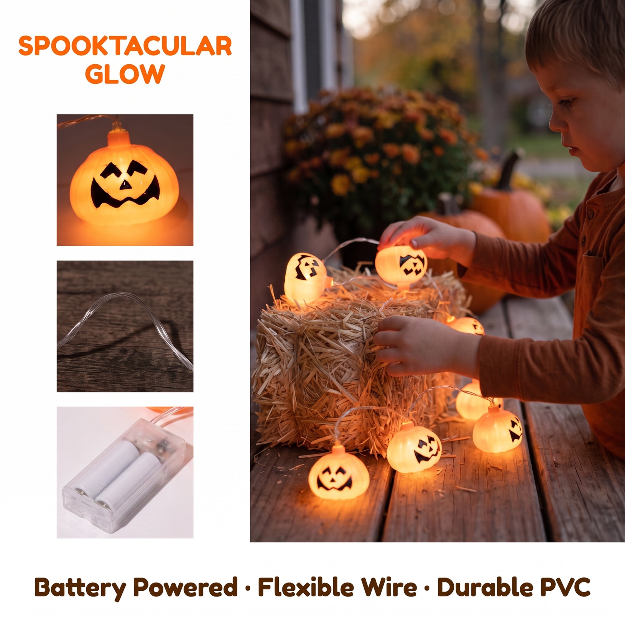 Unique Bargains Halloween Jack-O'-Lantern Fairy Lights 4.9 ft Pumpkin Battery Operated