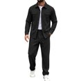 thumbnail image 2 of Elvqul Men's Long Sleeve Shirt and Pants Set with Button Detail & Drawstring Closure, Linen-Blend, 2 of 5