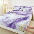 thumbnail image 2 of Manfei Adult Modern Marbling Twin Sheet Sets, Chic Abstract Marble Twin Fitted Sheet, White Purple Fashion Flat Sheet, Breathable Home Decor, 3-Piece, 2 of 6