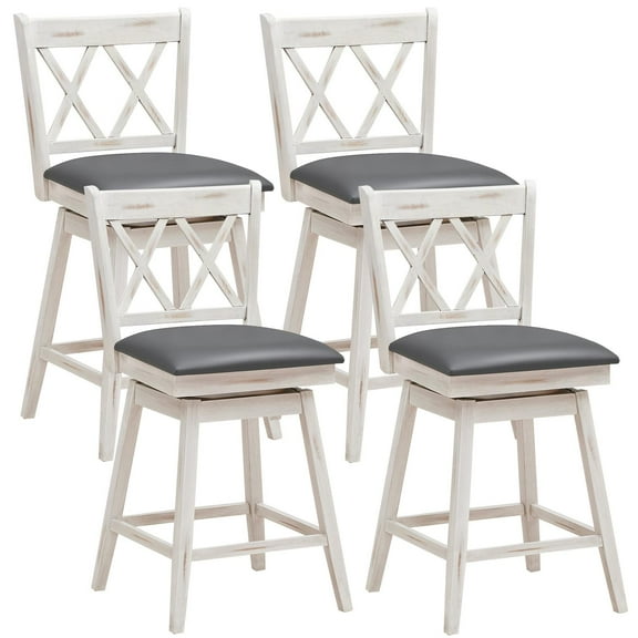 Giantex Round Swivel Low Back Pedestal Bar Stool, Antique White/Black (Set of 4)