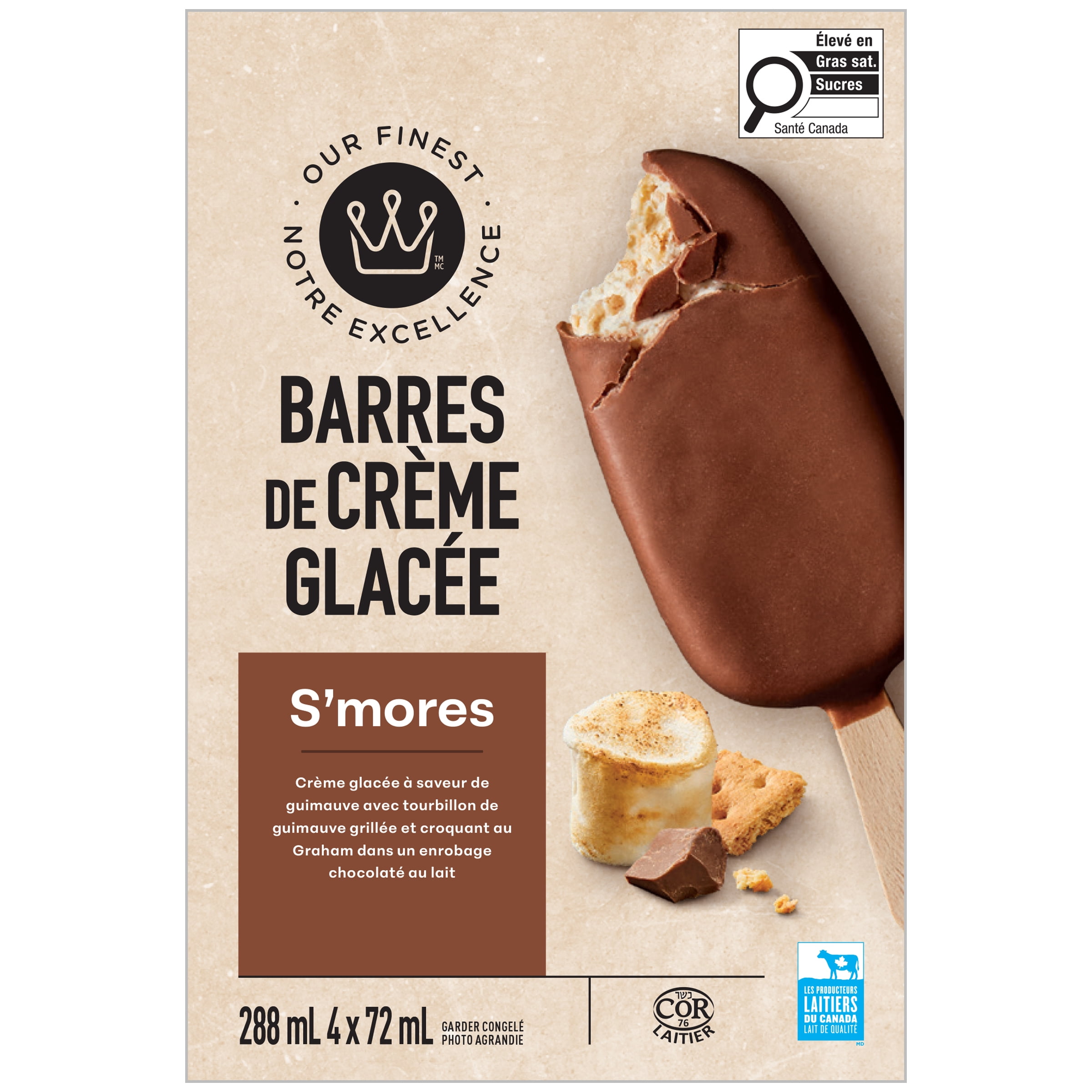 Barres de crème glacée S’mores Notre Excellence 288 ml (4 x 72 ml)