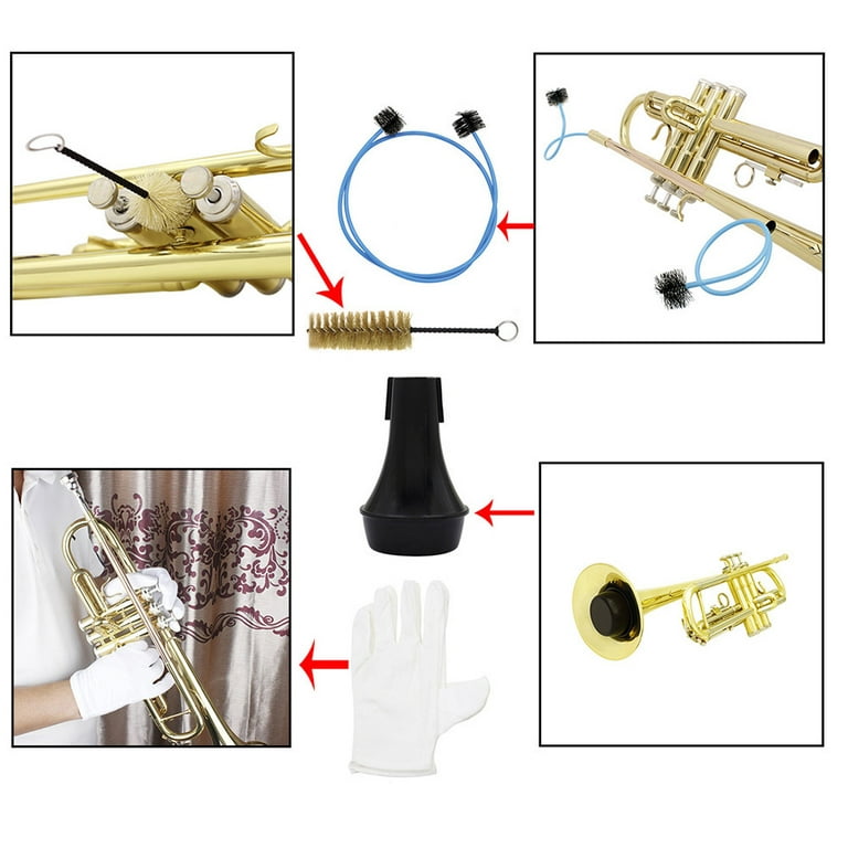 Eccomum Trumpet Accessory Maintenance Cleaning Care Kit Including Trumpet  Stand Valve Brush Flexible Snake Brush Mute Gloves