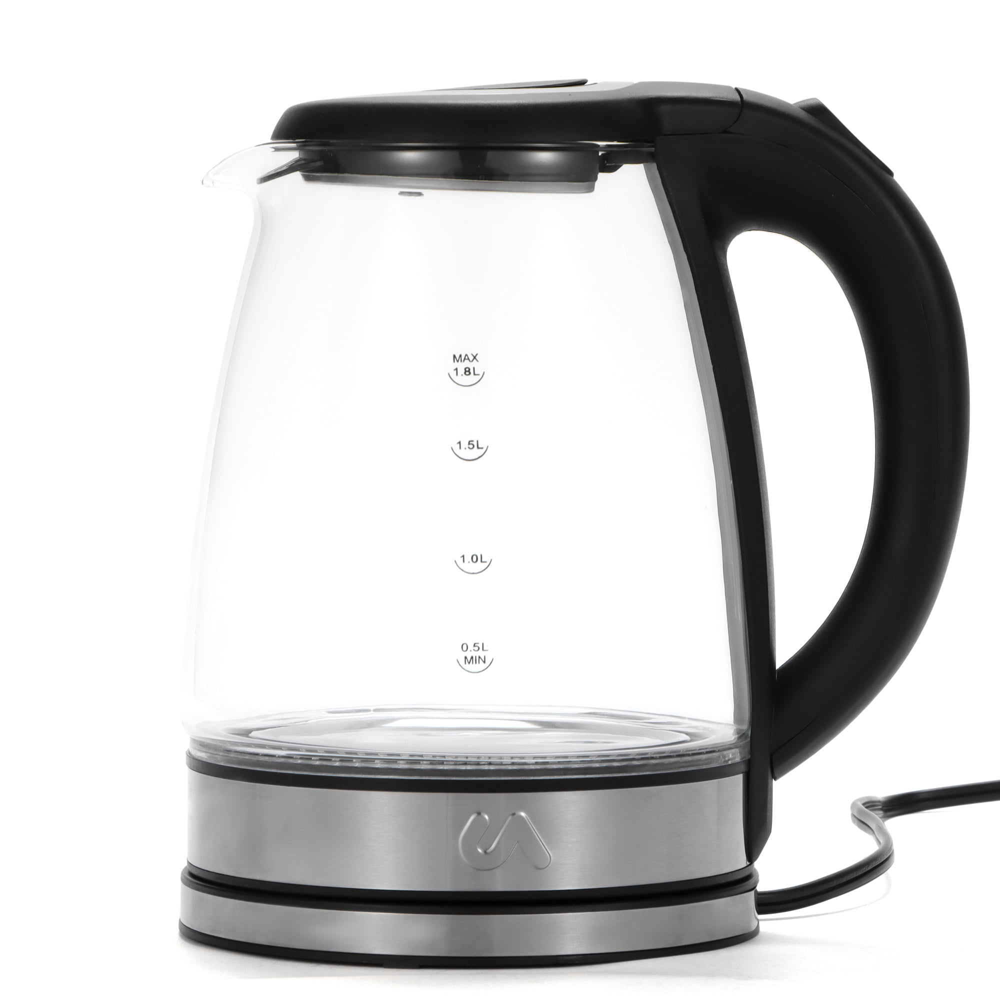 Uber Appliance 1.8L Glass & Stainless Steel Water Boiler, Heater & Electric Tea Kettle