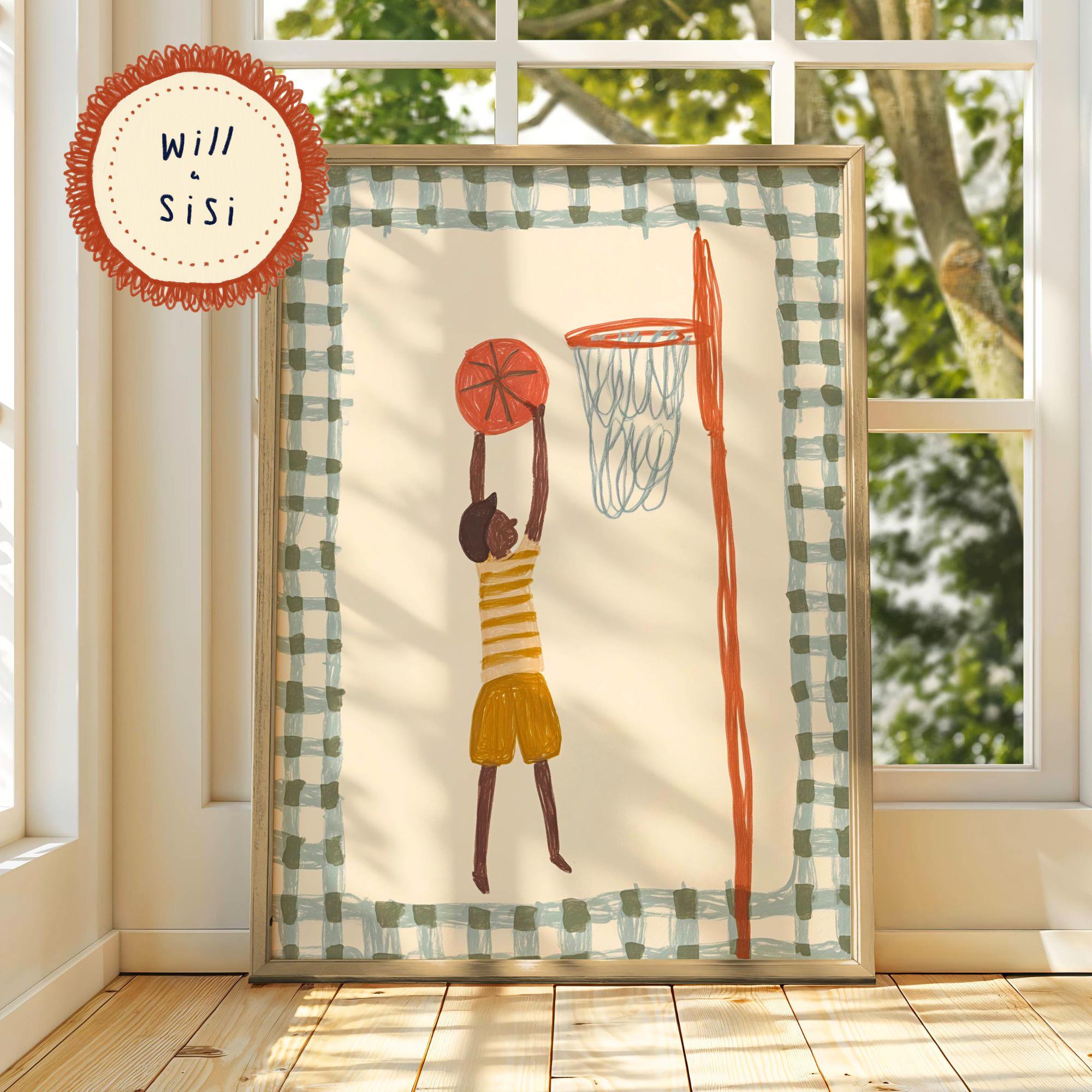 Basketball Dunk Nursery Print Sports Wall Art for Boys Room Toddler Bedroom or Playroom Fun Athletic Illustration Kids Wall Decor | 04, Poster Only