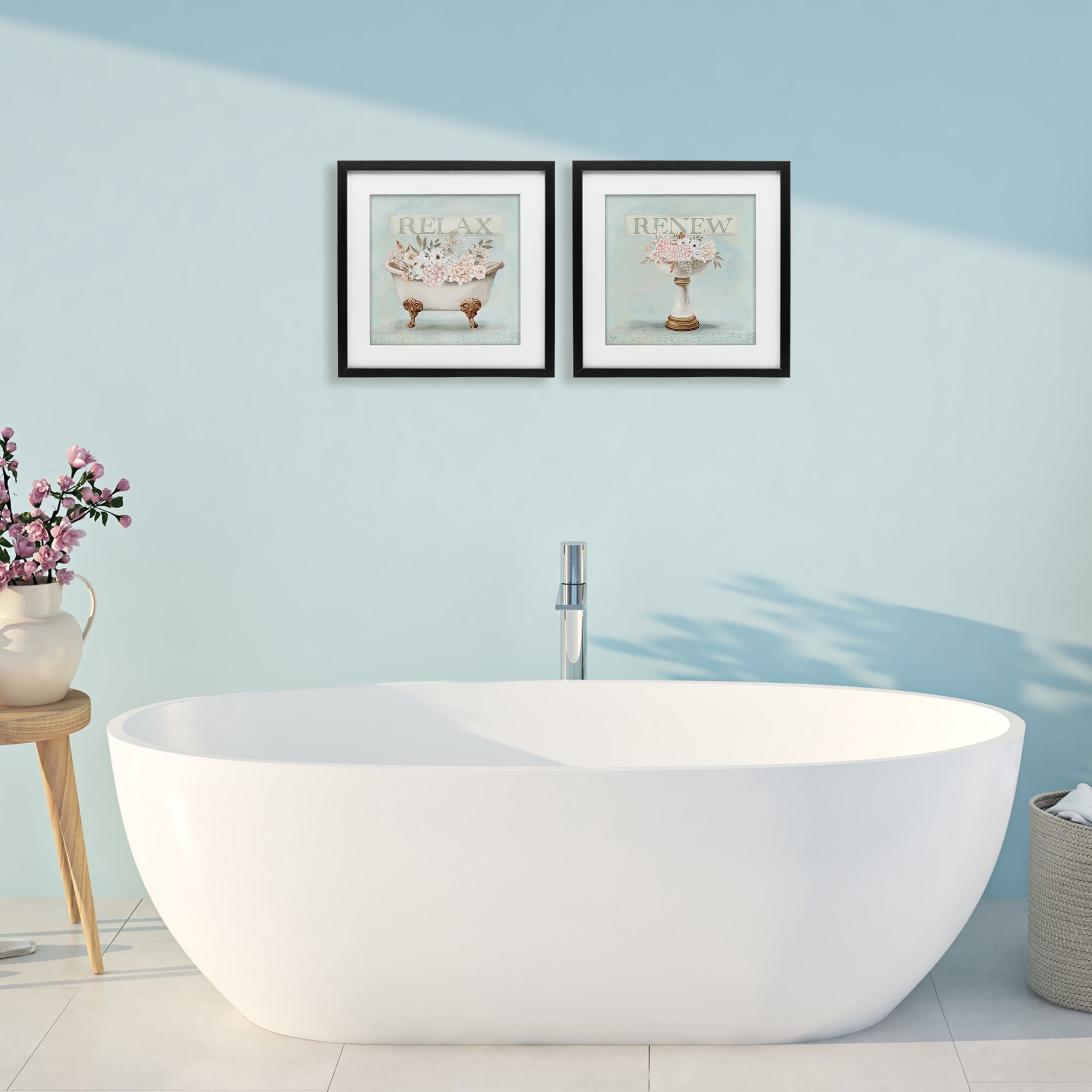 Stupell Industries Antique Florals Relax Renew 2 Piece Black Framed Print Under Glass Set, design by Mollie B.