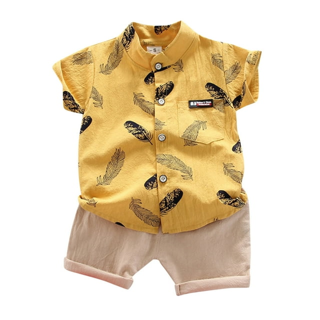 MIASHUI Toddler Boy Cotton Summer Short Sleeve T-Shirt and Short Set,Yellow,2-3 Years