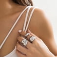 thumbnail image 3 of Anillos gruesos JAMW para mujer chapados en plata ajustables, 3 of 5