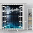thumbnail image 2 of Ocean Moon Window Landscape Shower Curtains Sea Water Reflection Moonlight Waves Curtain for Bathroom Home Bathtub r Fabric, 2 of 7
