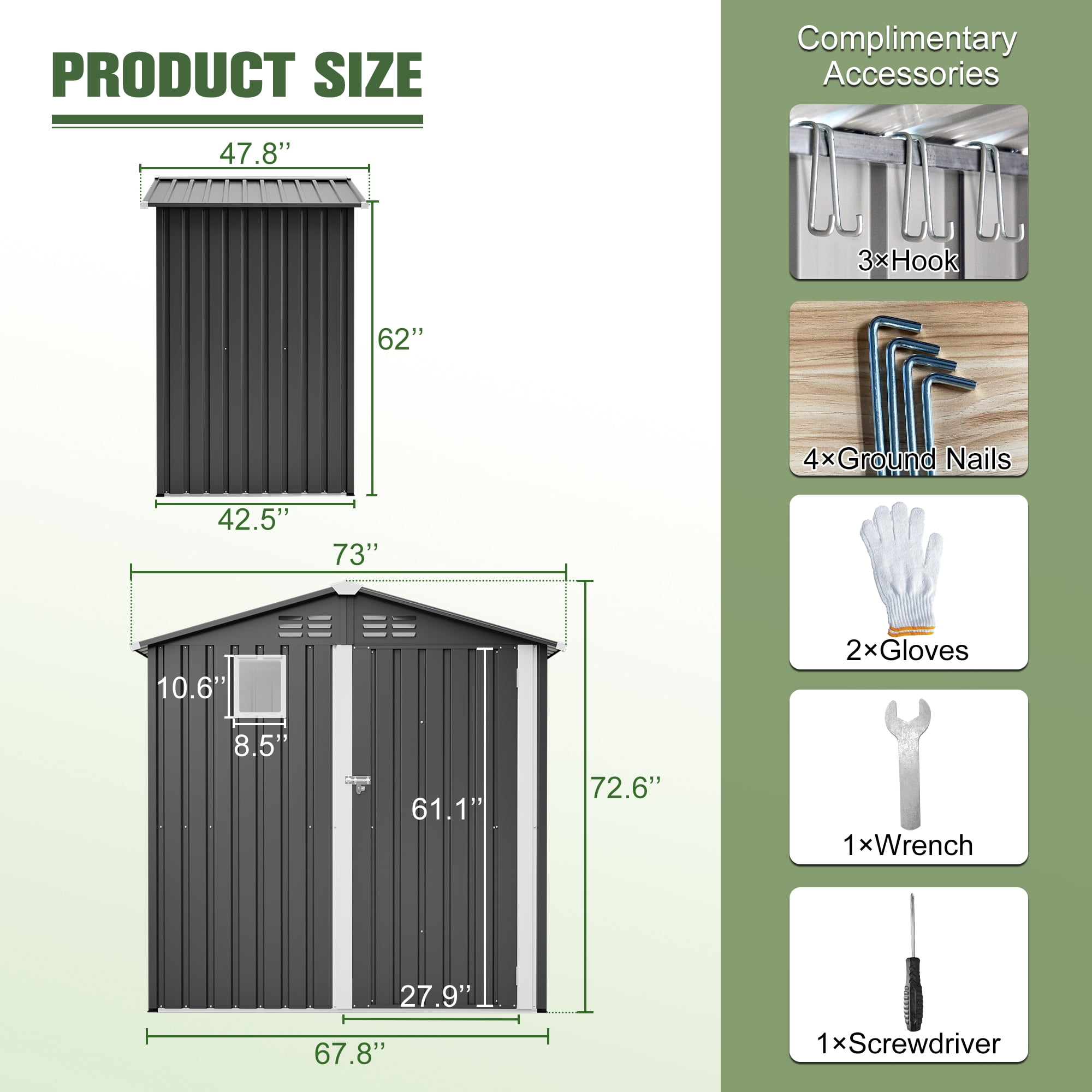 Aukfa 4' x 6' Metal Outdoor Storage Shed, Weather-Resistant Garden Tool Shed with Doors and Sloped Roof for Patio, Backyard, Lawn & Bike Storage, Gray