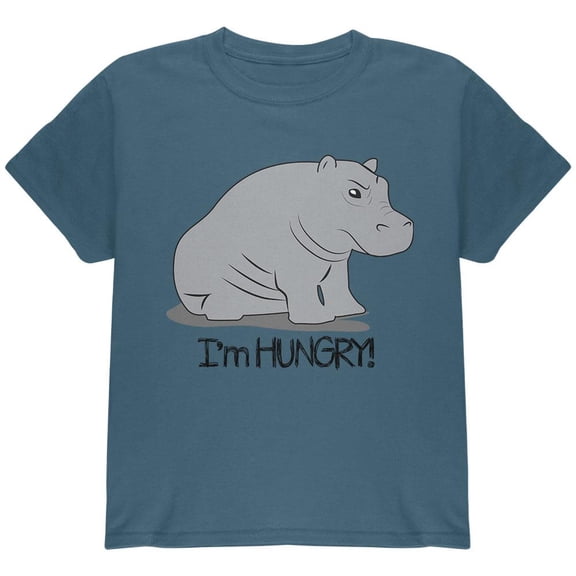 Hippo I'm Hungry Angry Funny Youth T Shirt Indigo Blue YMD