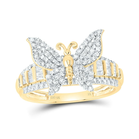 10kt Yellow Gold 5/8 Cttw Natural Diamond Wedding Engagement Anniversary Butterfly Ring, Women Size: 5-9