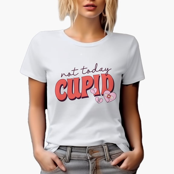 Not Today Cupid, Anti Valentines Day Art Merch Gift, White T-Shirt, Small
